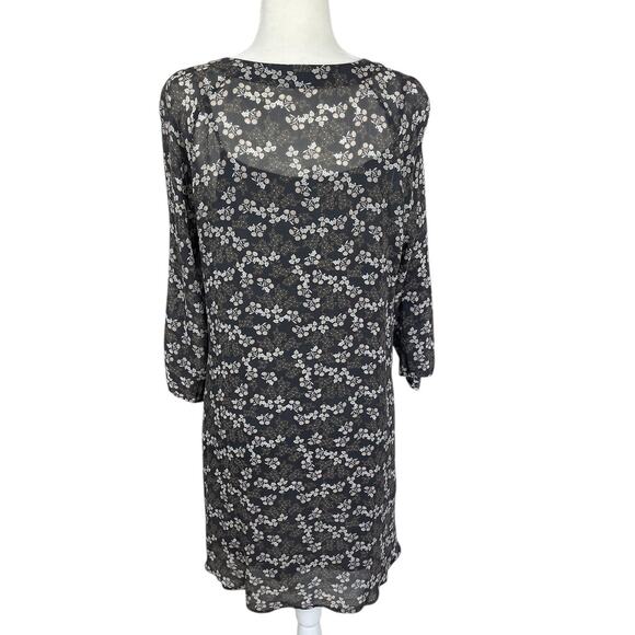 Garnet Hill Silk Chiffon Floral Shift Neutral Dress Size 6 Boho Cottage Indie - Picture 7 of 13